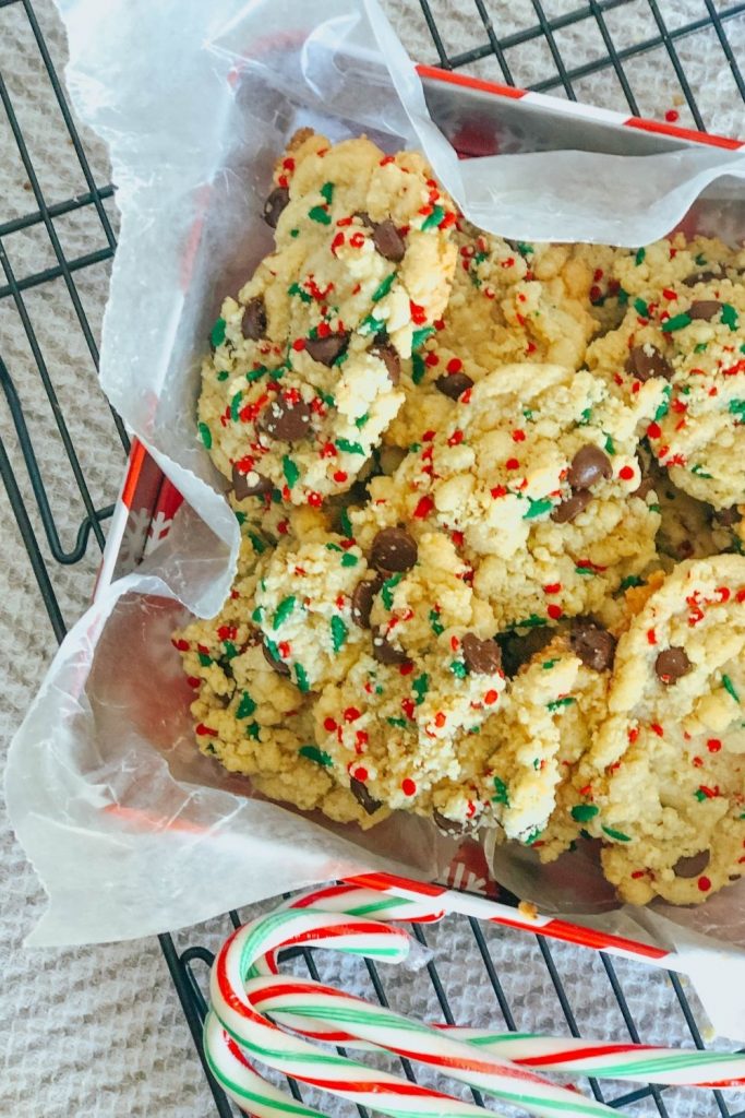 Gluten Free Dairy Free Chocolate Chip Cookies and candy canes