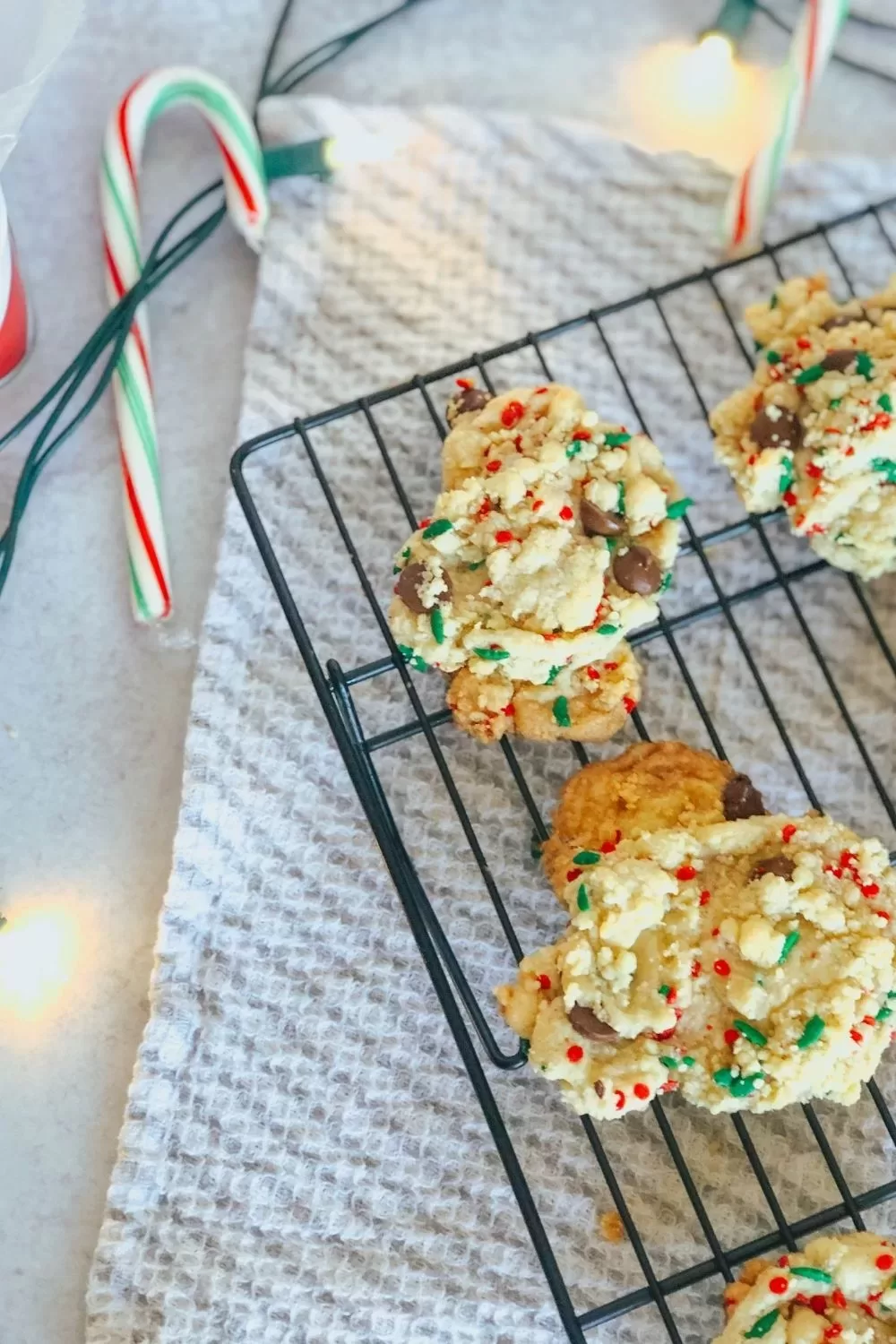Gluten Free Dairy Free Chocolate Chip Cookies and candy canes