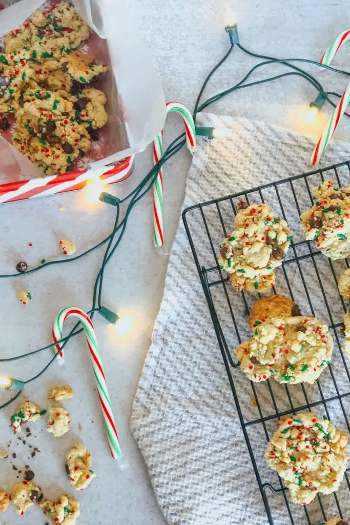 Gluten Free Dairy Free Chocolate Chip Cookies and candy canes