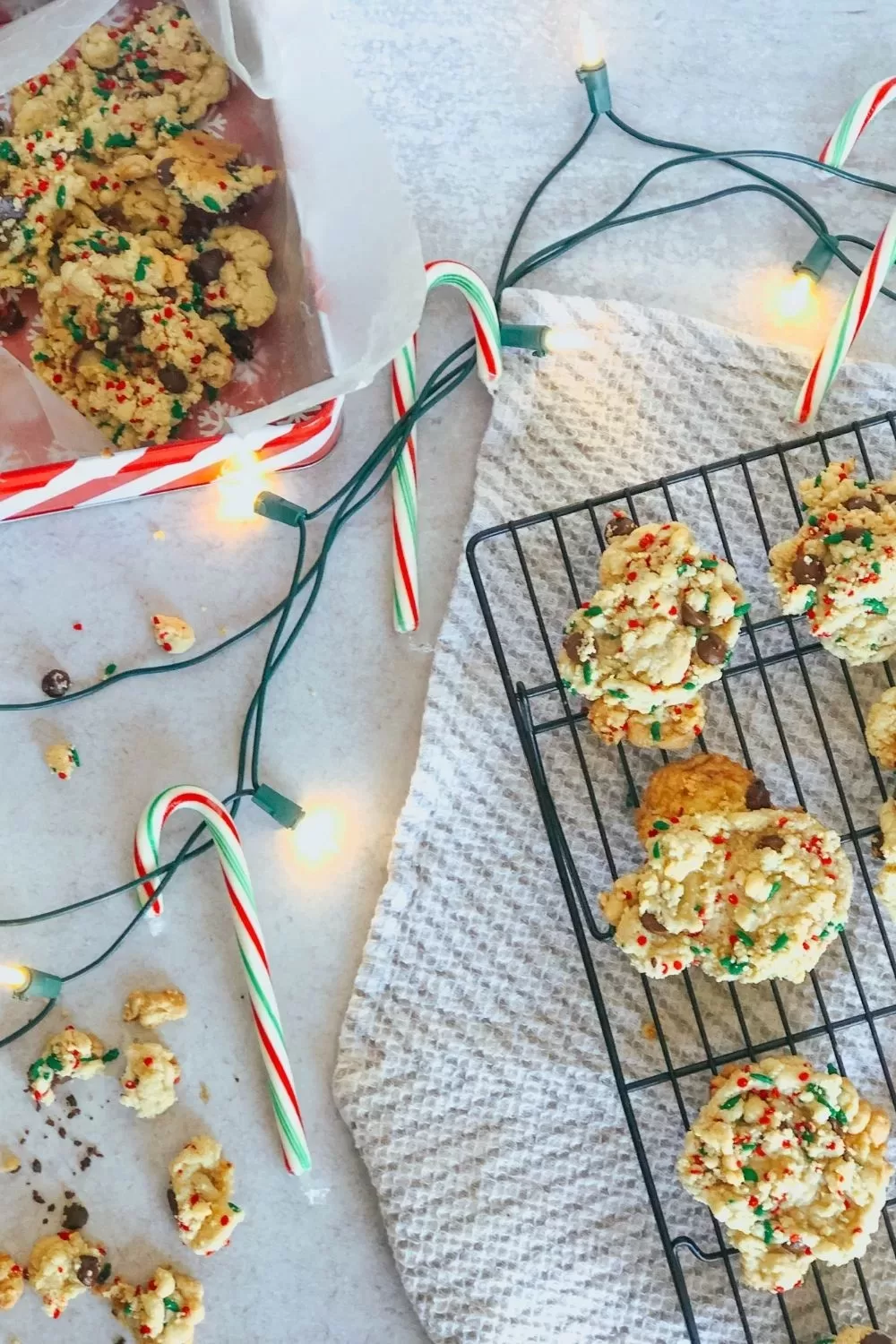 Gluten Free Dairy Free Chocolate Chip Cookies and candy canes