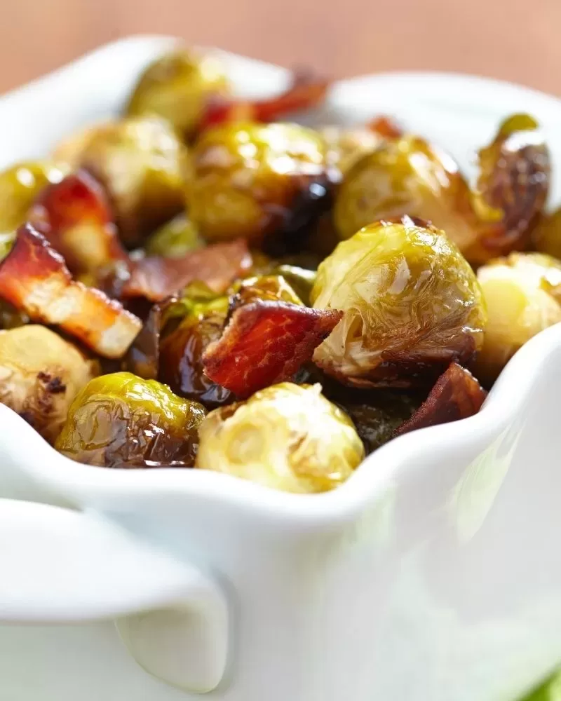 Air fryer brussel sprouts with bacon