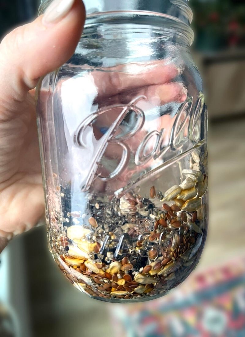 mason jar of nuts and seeds