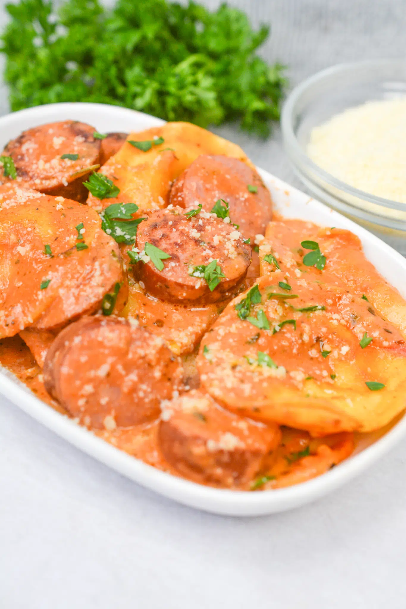 Cheesy Smoked Sausage Skillet