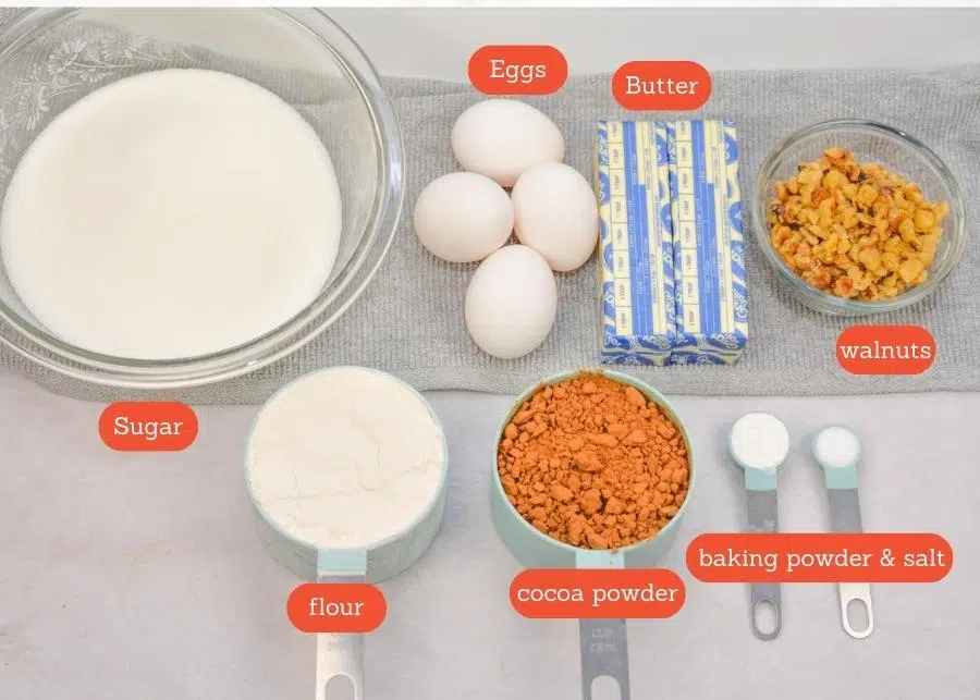 Chocolate Brownies from scratch with Walnuts - Ingredients