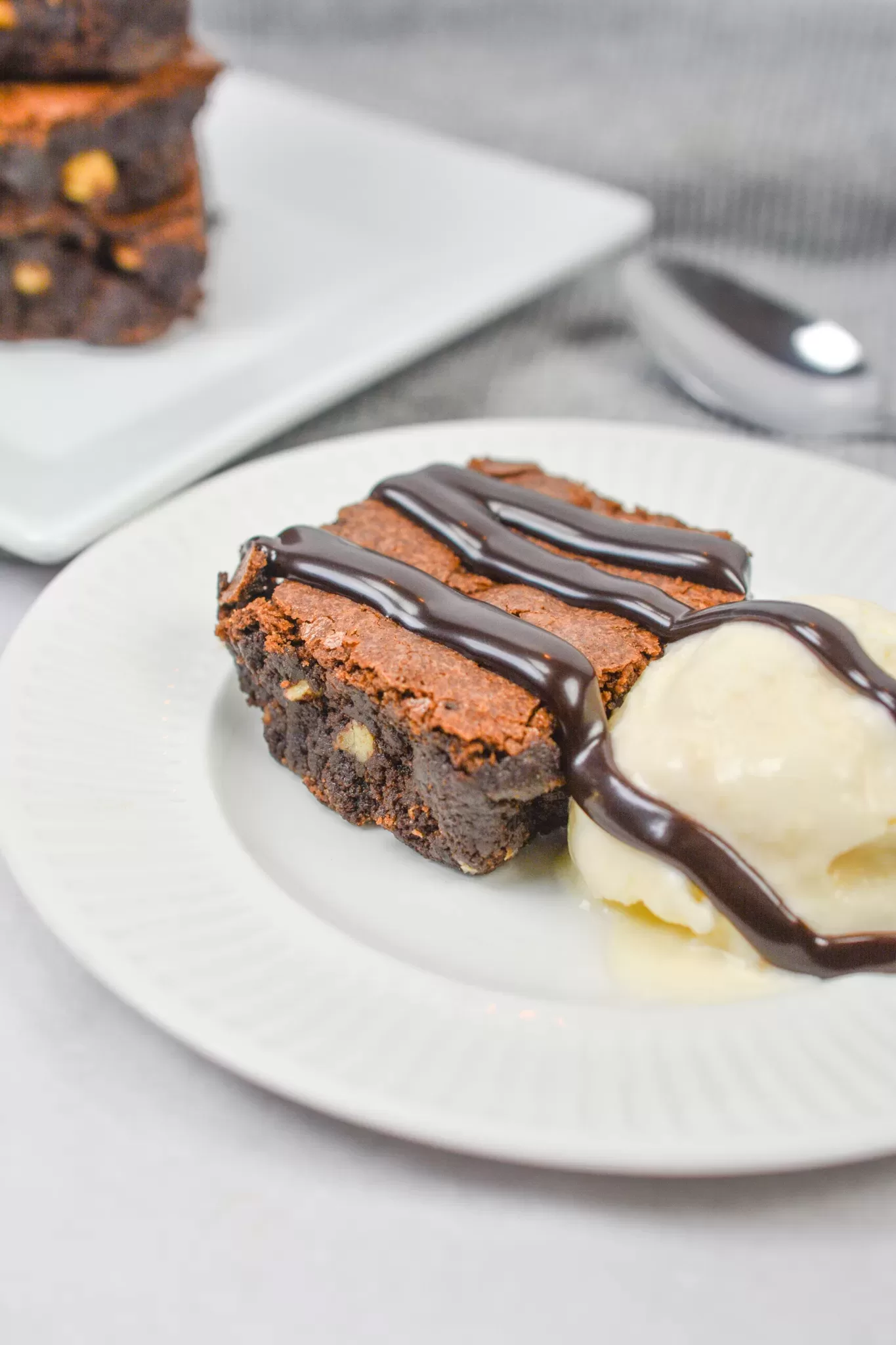 Triple Chocolate Fudge Walnut Brownies - With Peanut Butter on Top
