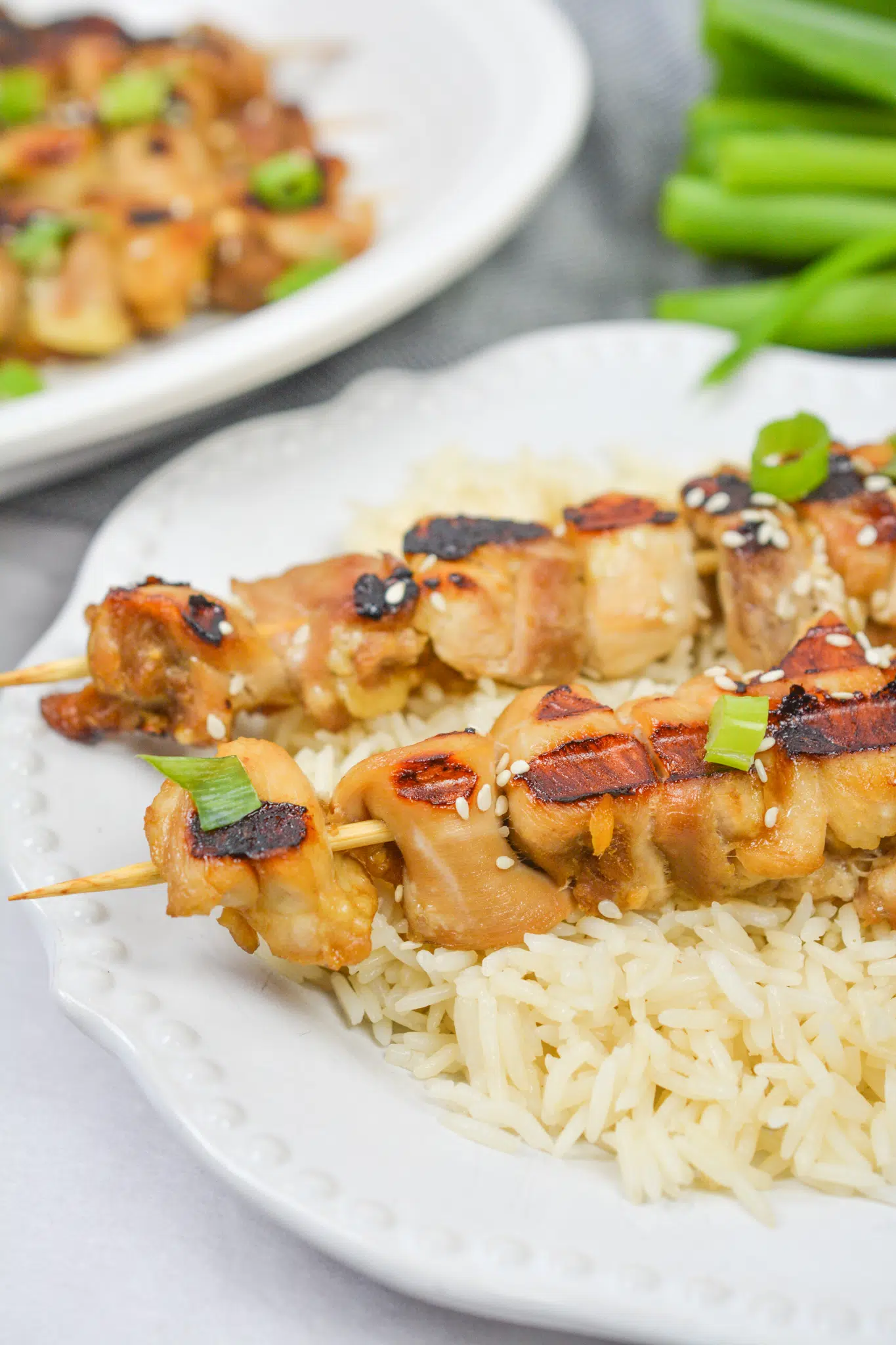 Grilled Teriyaki Chicken Skewers with rice