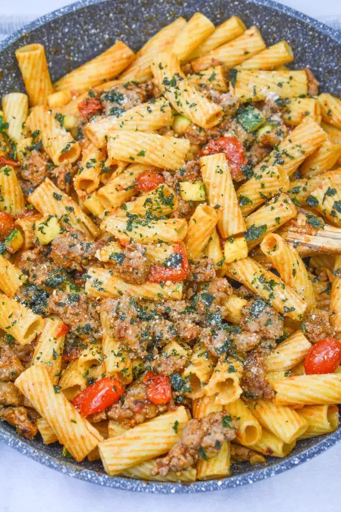 Rigatoni with Sausage, Tomatoes, and Zucchini