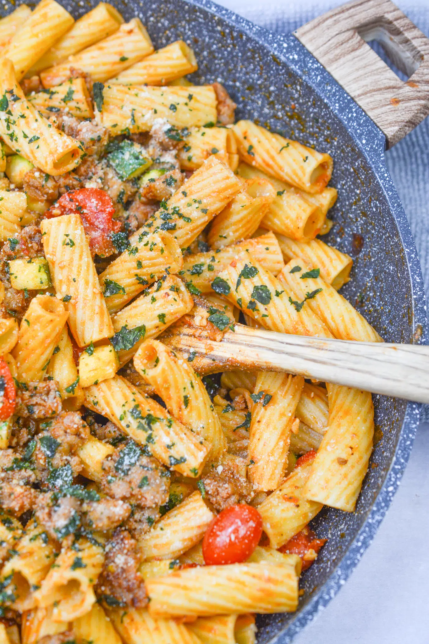 Rigatoni with Sausage, Tomatoes, and Zucchini