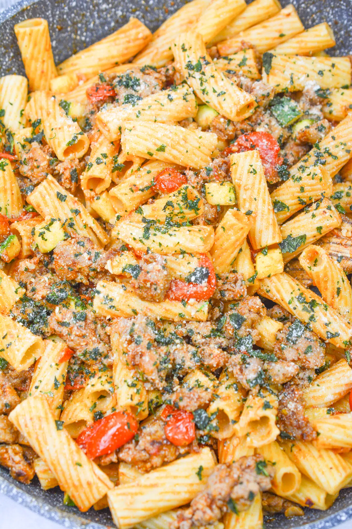 Rigatoni with Sausage, Tomatoes, and Zucchini