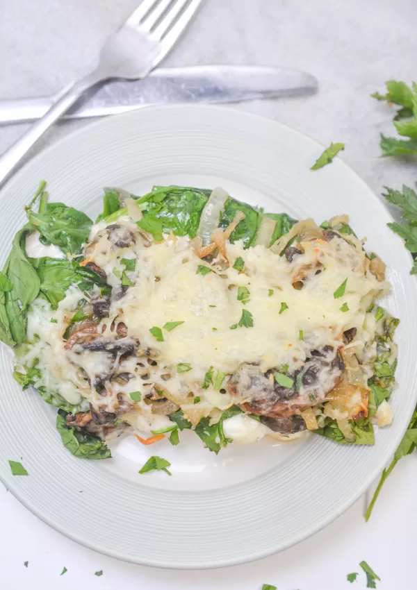 Savory Smothered Chicken Topped with Spinach & Mushrooms