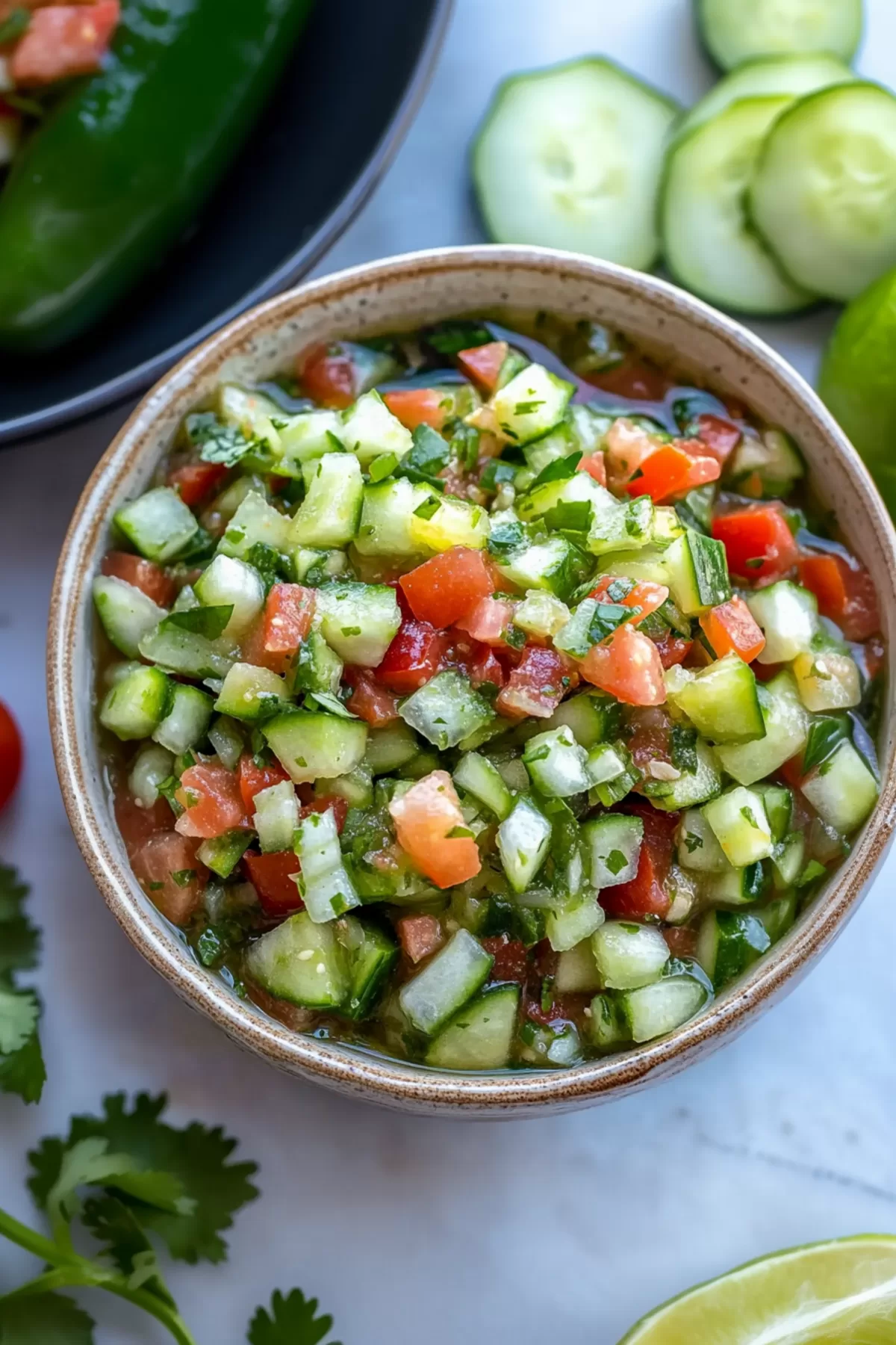 A bright and flavorful dip showcasing fresh cucumbers and a tangy dressing.