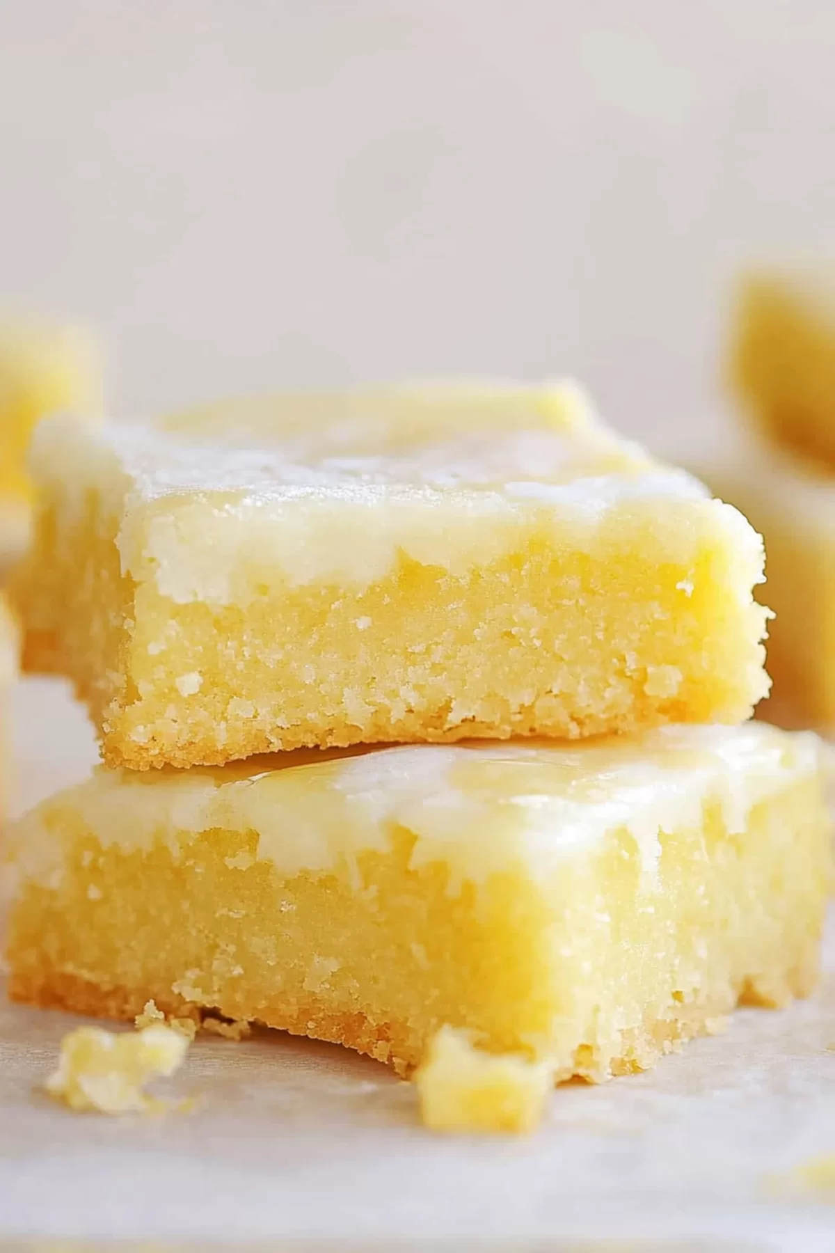 Freshly baked lemon bars with a soft, golden texture.