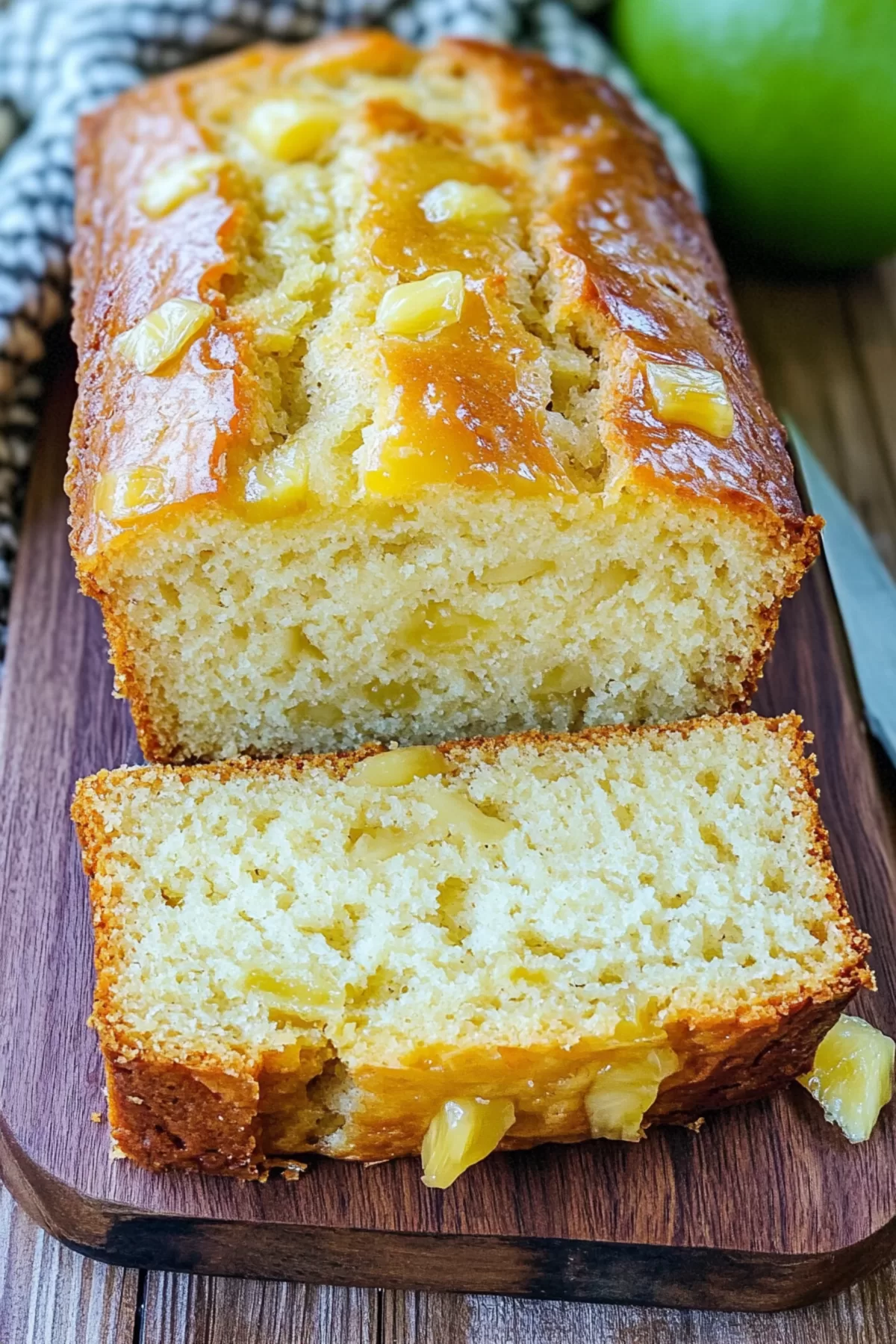 A freshly baked loaf served on a wooden board, ready to slice and enjoy.