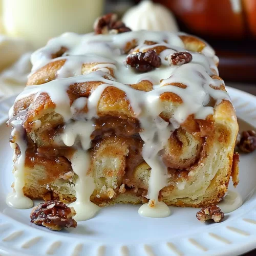 A single slice of cinnamon roll cake showcasing swirls of cinnamon filling and rich glaze on a decorative plate.