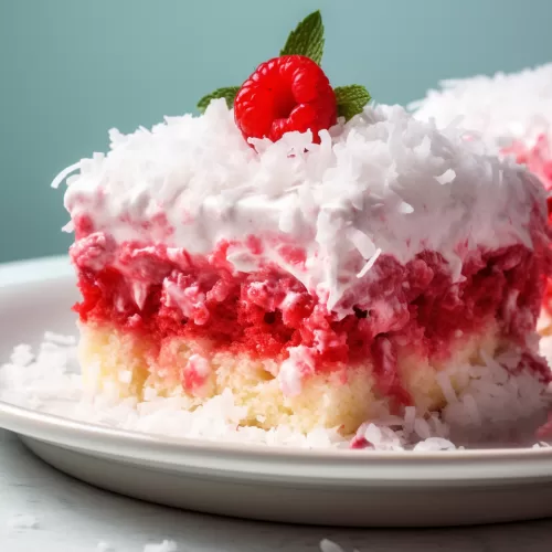 Coconut Raspberry Poke Cake