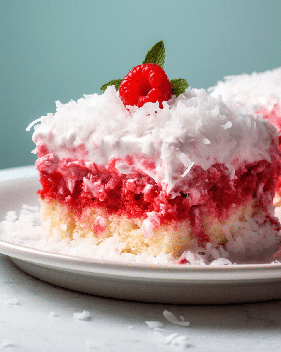 Coconut Raspberry Poke Cake