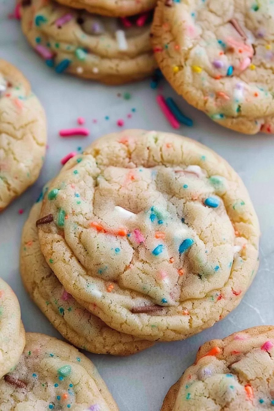 A plate filled with funfetti cookies, perfect for celebrations or sweet cravings.