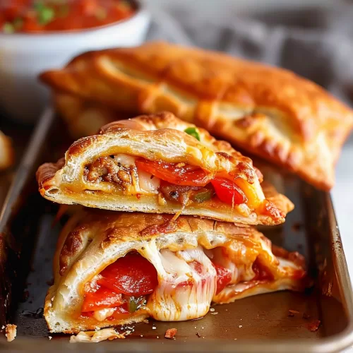 Crispy hand-held pockets showcasing a medley of colorful ingredients and melted cheese.