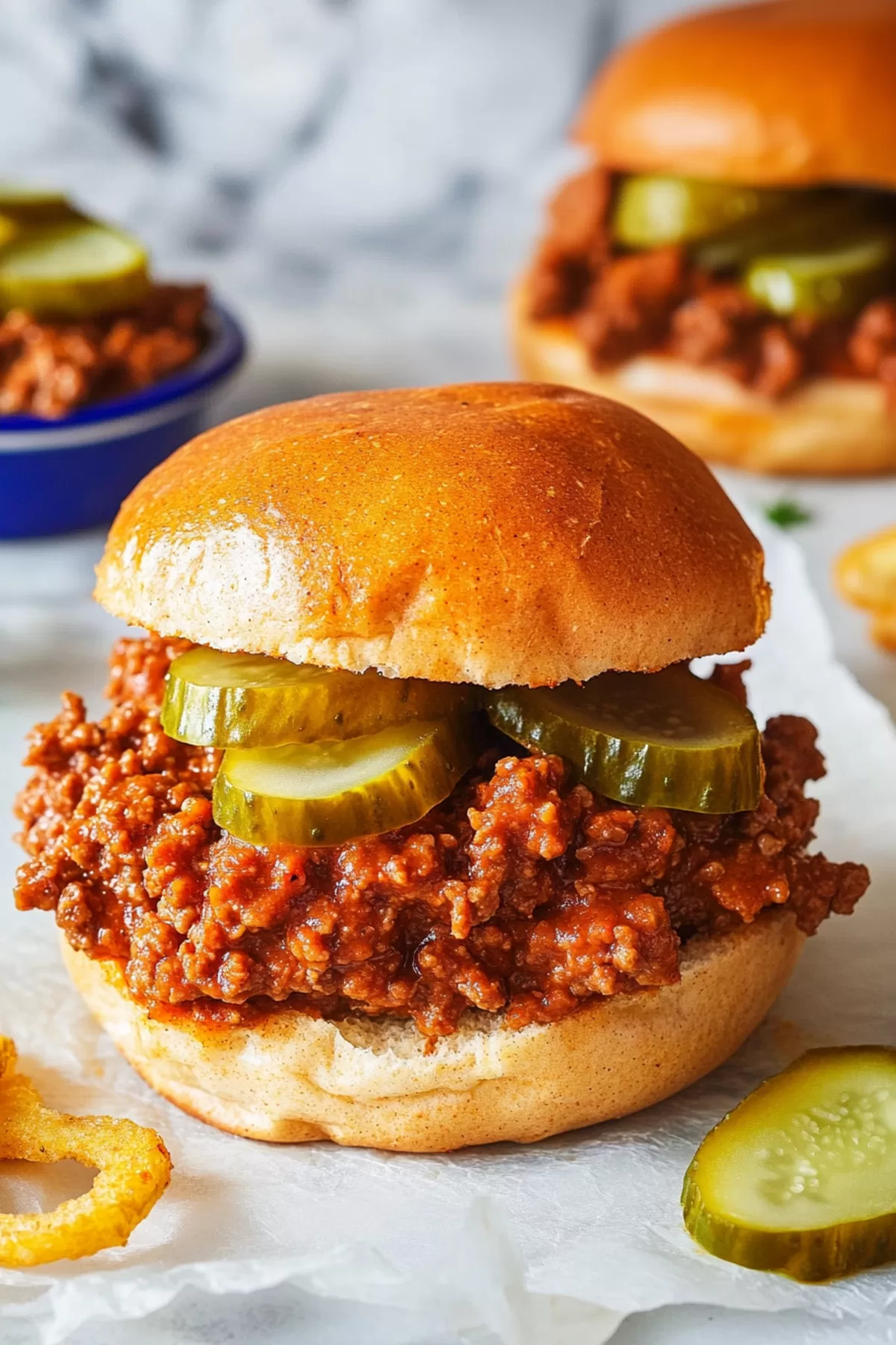 Close-up of a sandwich with juicy filling, perfect for a hearty meal.