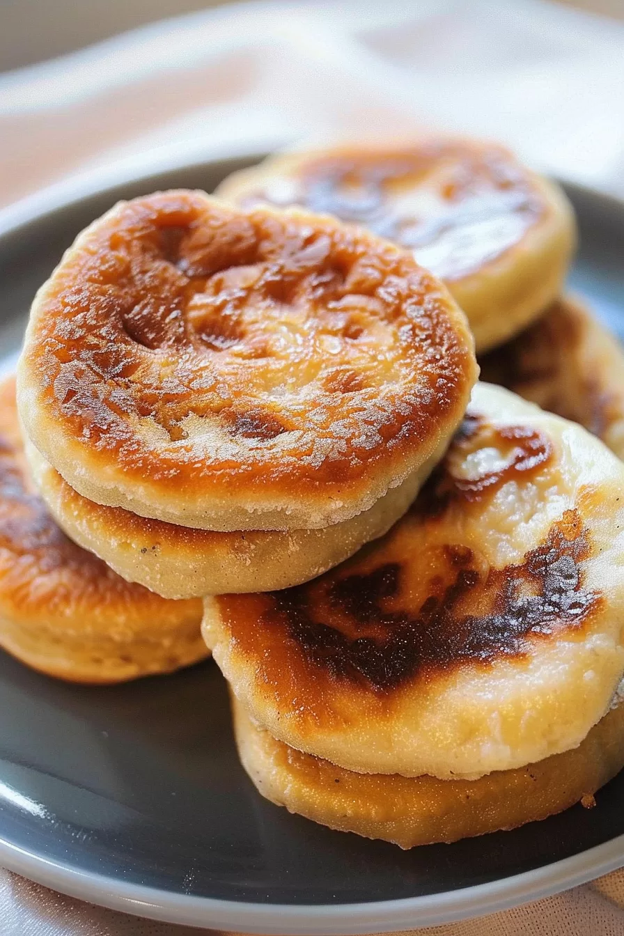 A stack of golden-brown hotteok with a crispy exterior, served on a gray plate, showcasing their beautifully caramelized texture.