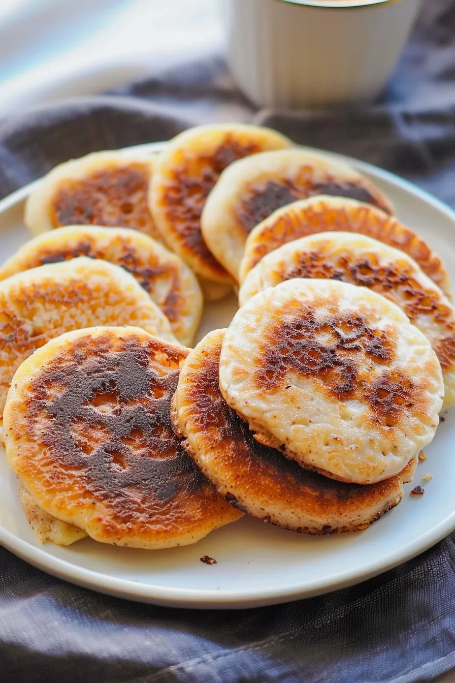 Close-up of perfectly cooked Korean sweet pancakes, their lightly browned surface glistening, placed on a serving plate.