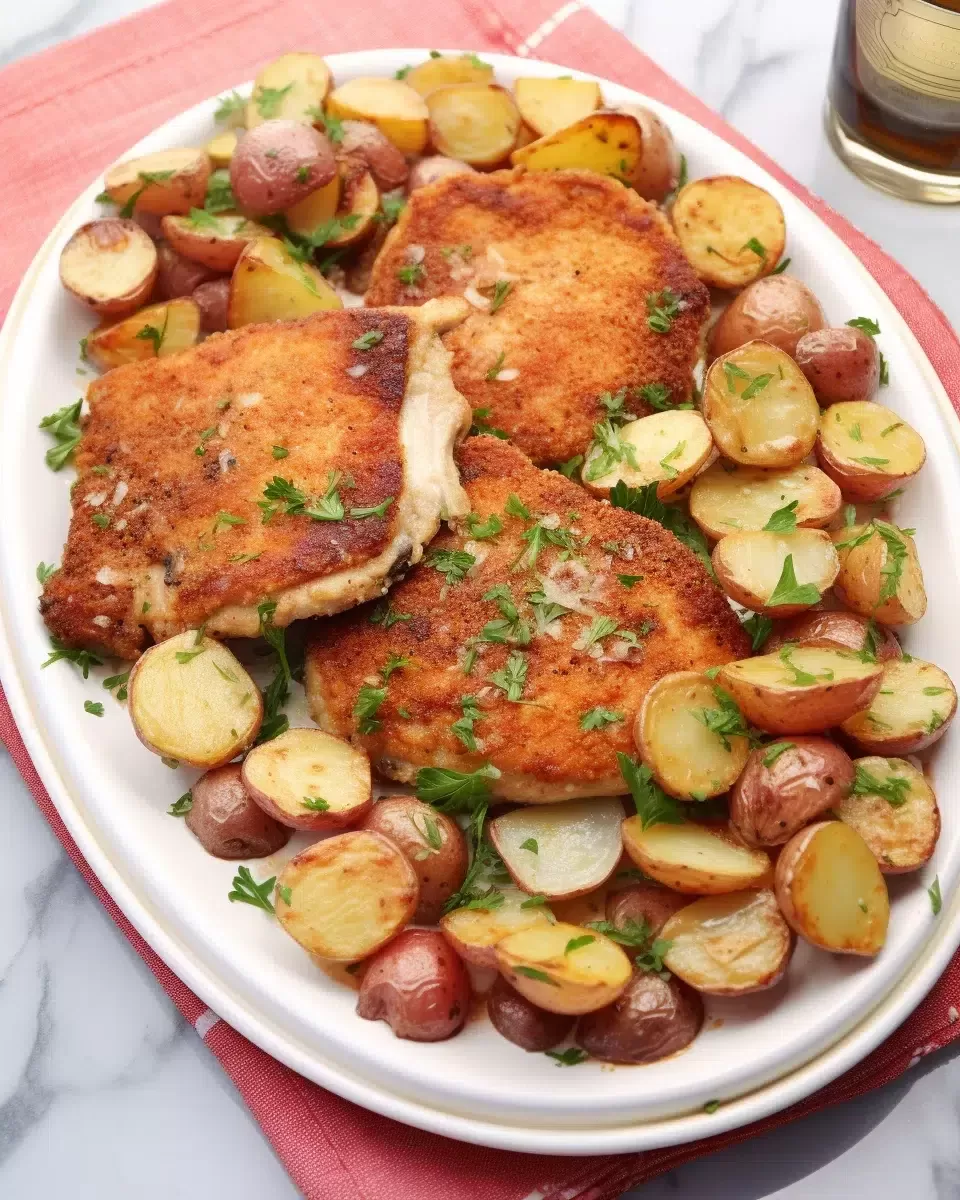 Multi Colored Potatoes with Pork Chops