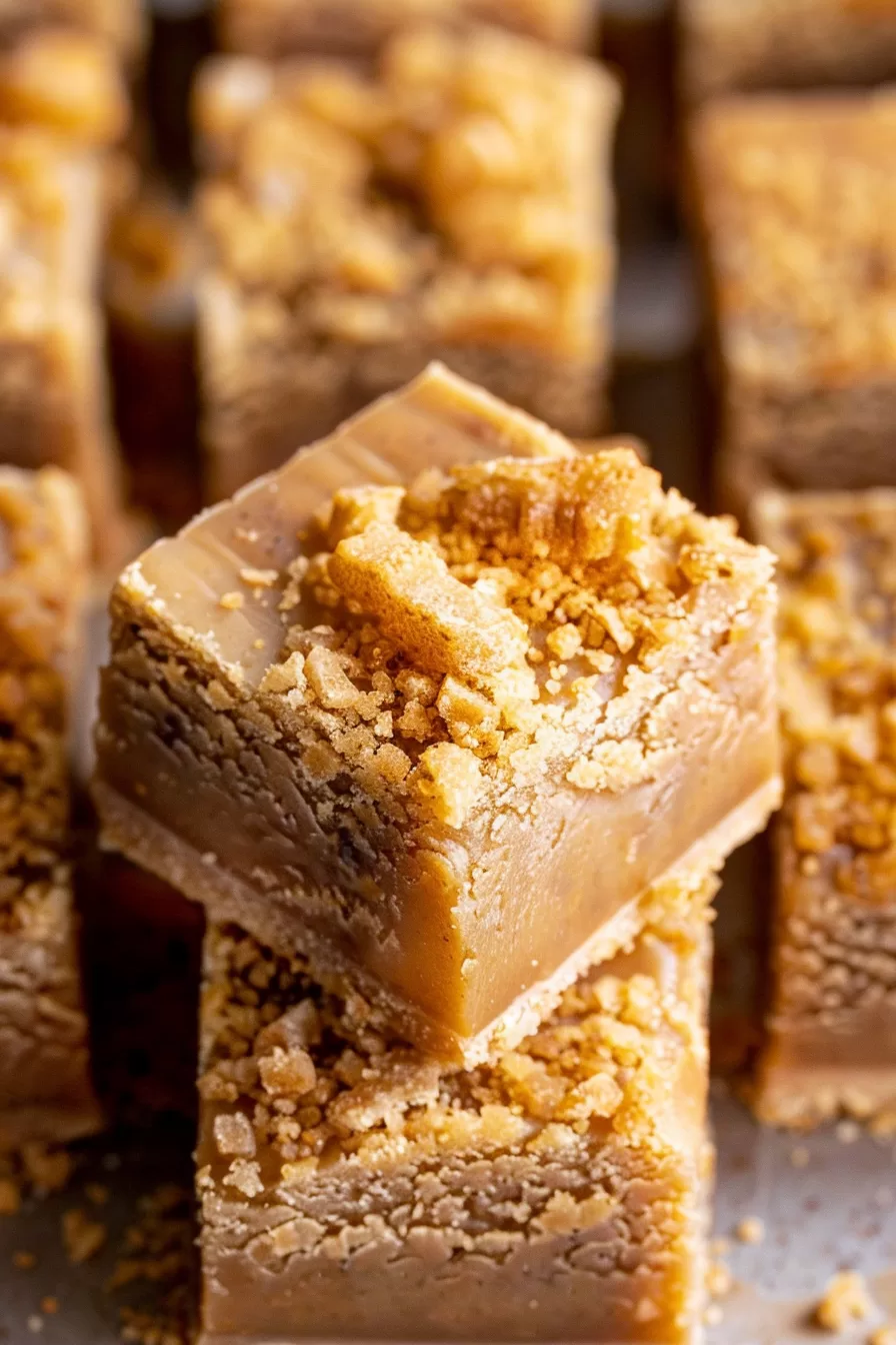 Elegant display of Penuche Fudge pieces on a serving tray, perfect for gifting or enjoying as a sweet treat.