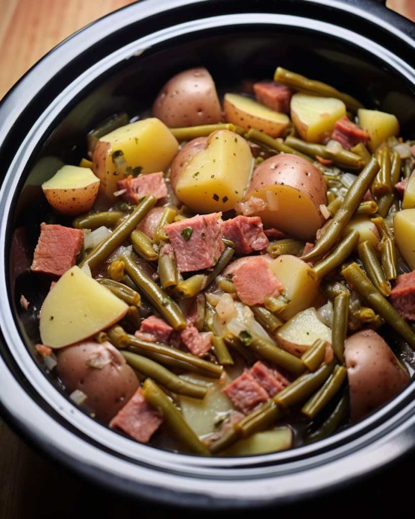 Slow Cooker Ham, Potatoes and Green Beans