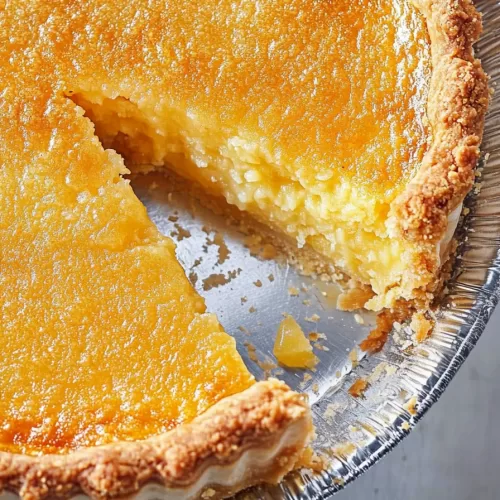 A partially sliced Southern Buttermilk Pie, revealing the smooth, custardy filling.