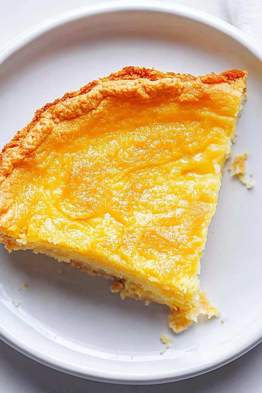 An overhead view of Southern Buttermilk Pie with a delicate crust and a perfectly set, golden filling.