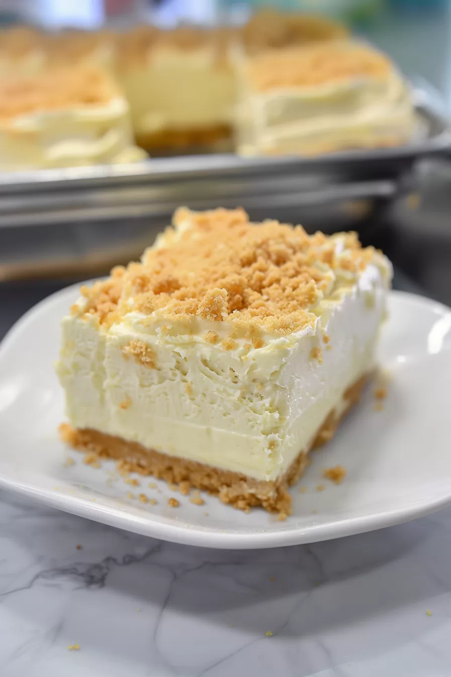 A plate of Woolworth Cheesecake showcasing its rich texture and delicate crumb layer, paired with vibrant fruits in the background.