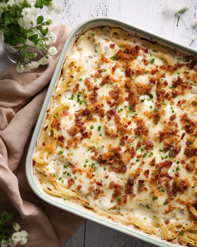 Bacon Cream Cheese Baked Spaghetti