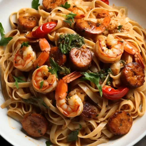 Creamy Cajun Shrimp Pasta with Sausage