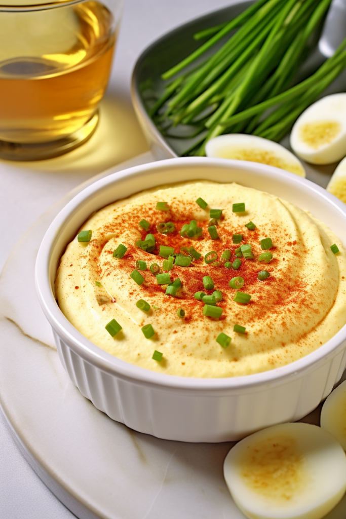 Deviled Eggs Dip With Chives And Paprika