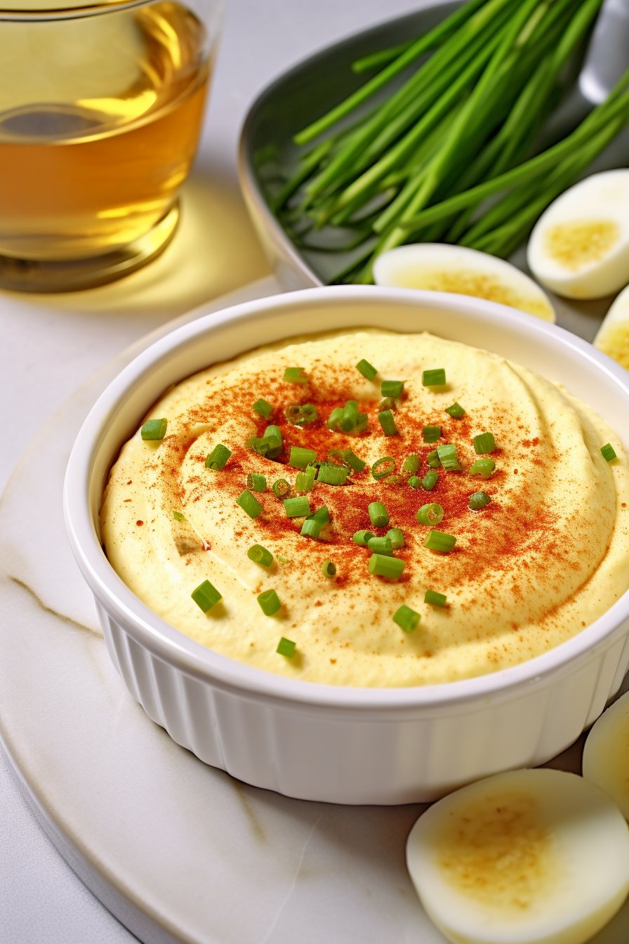 Deviled Eggs Dip With Chives And Paprika