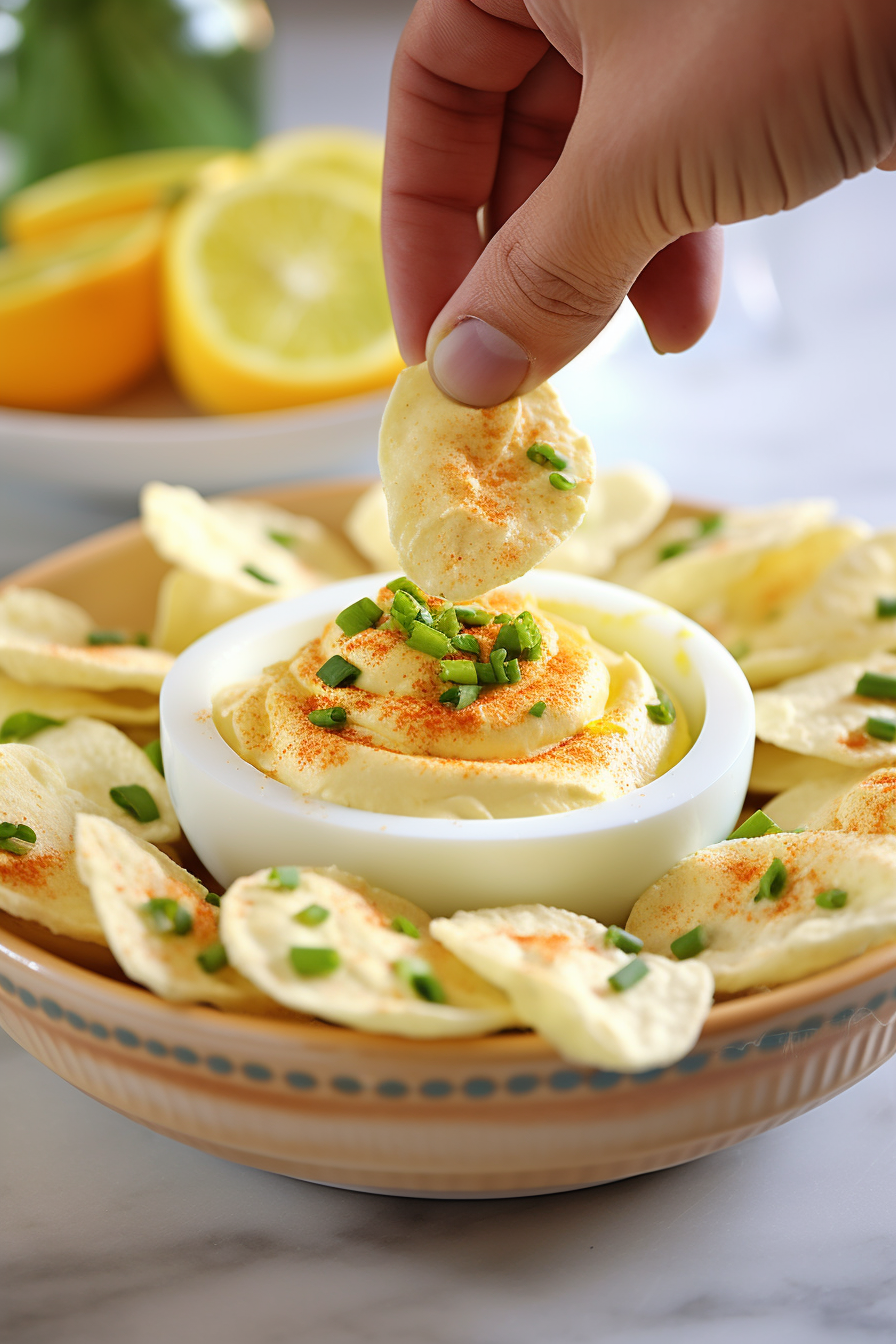 Deviled Eggs Dip With Chives And Paprika