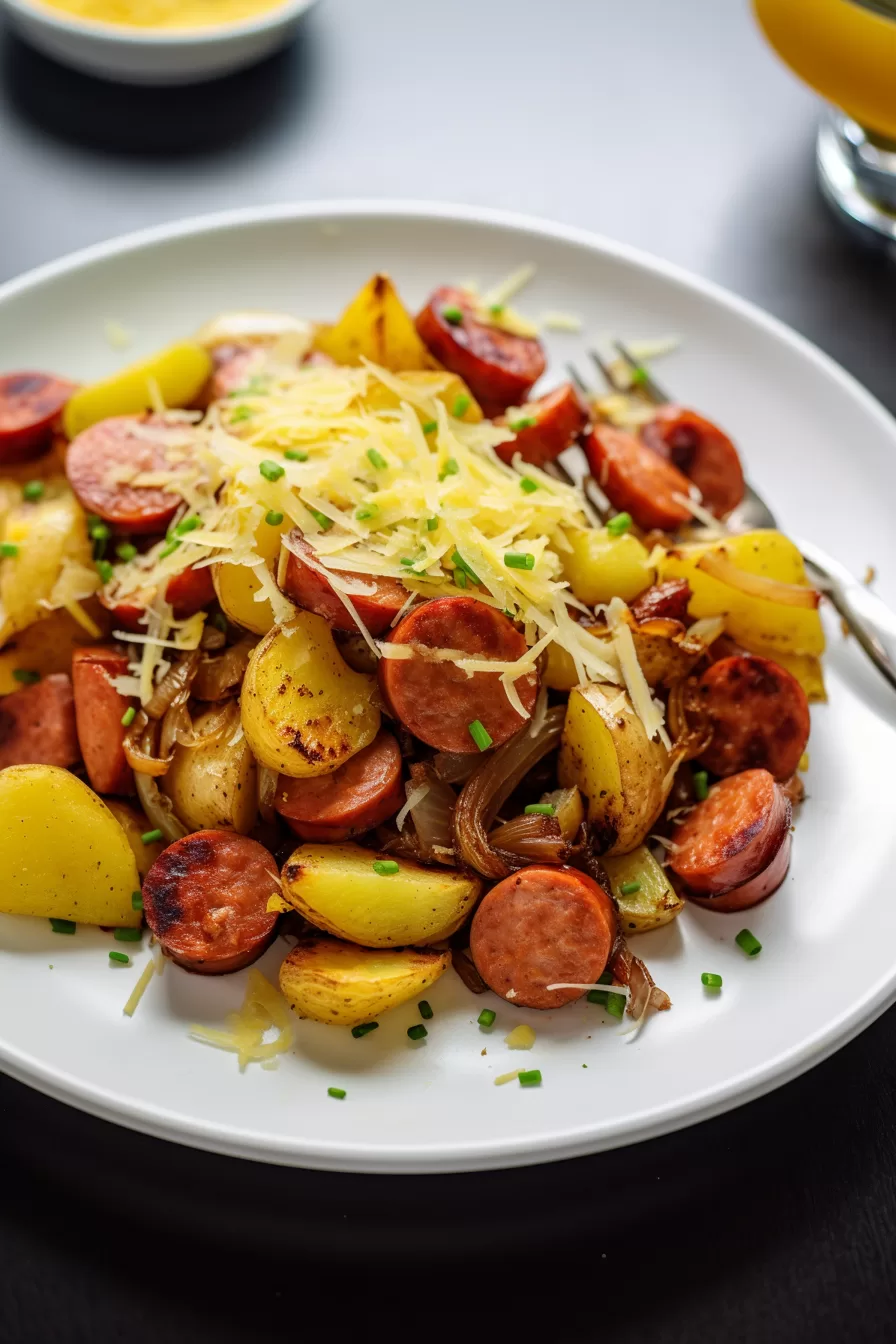 Fried Potatoes Onions and Smoked Polish Sausage