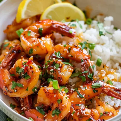 A close-up of shrimp infused with garlic and spices, perfect for a tropical-inspired meal.