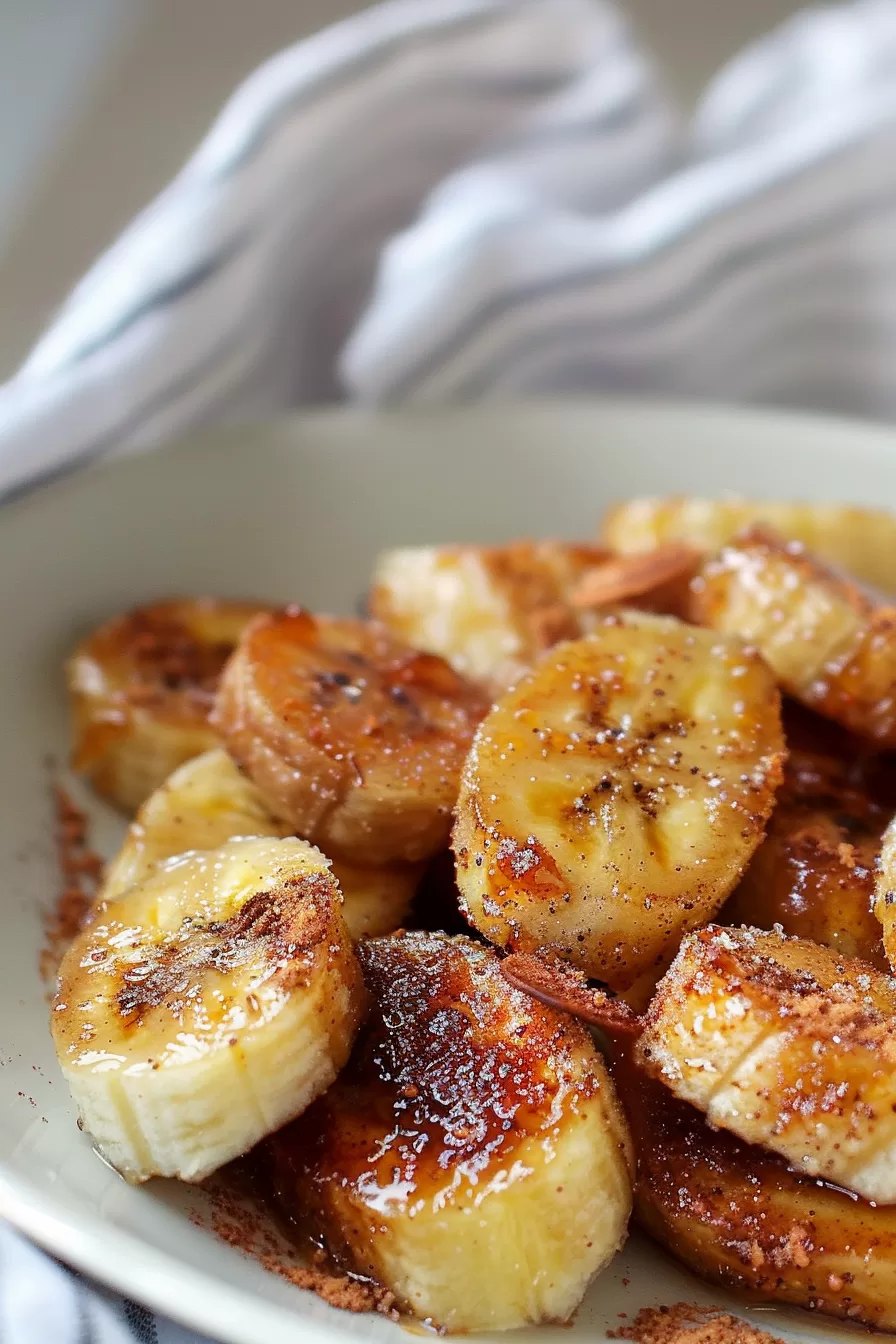 Pan-fried bananas with a crispy caramelized edge, sprinkled with cinnamon sugar.