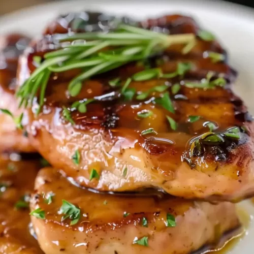 Tender pork chops seared to perfection, drizzled with a sticky honey garlic sauce and finished with herbs.