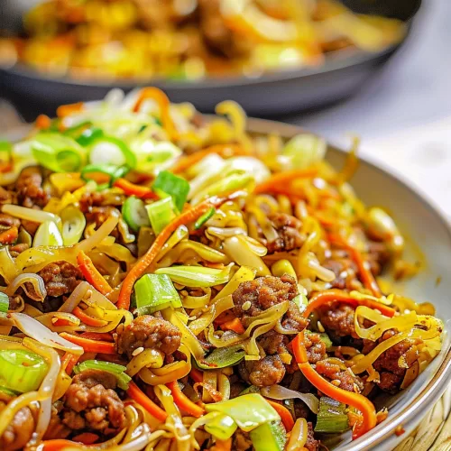 A plate of stir-fried vegetables and meat served as a hearty, colorful dish, ready to enjoy.