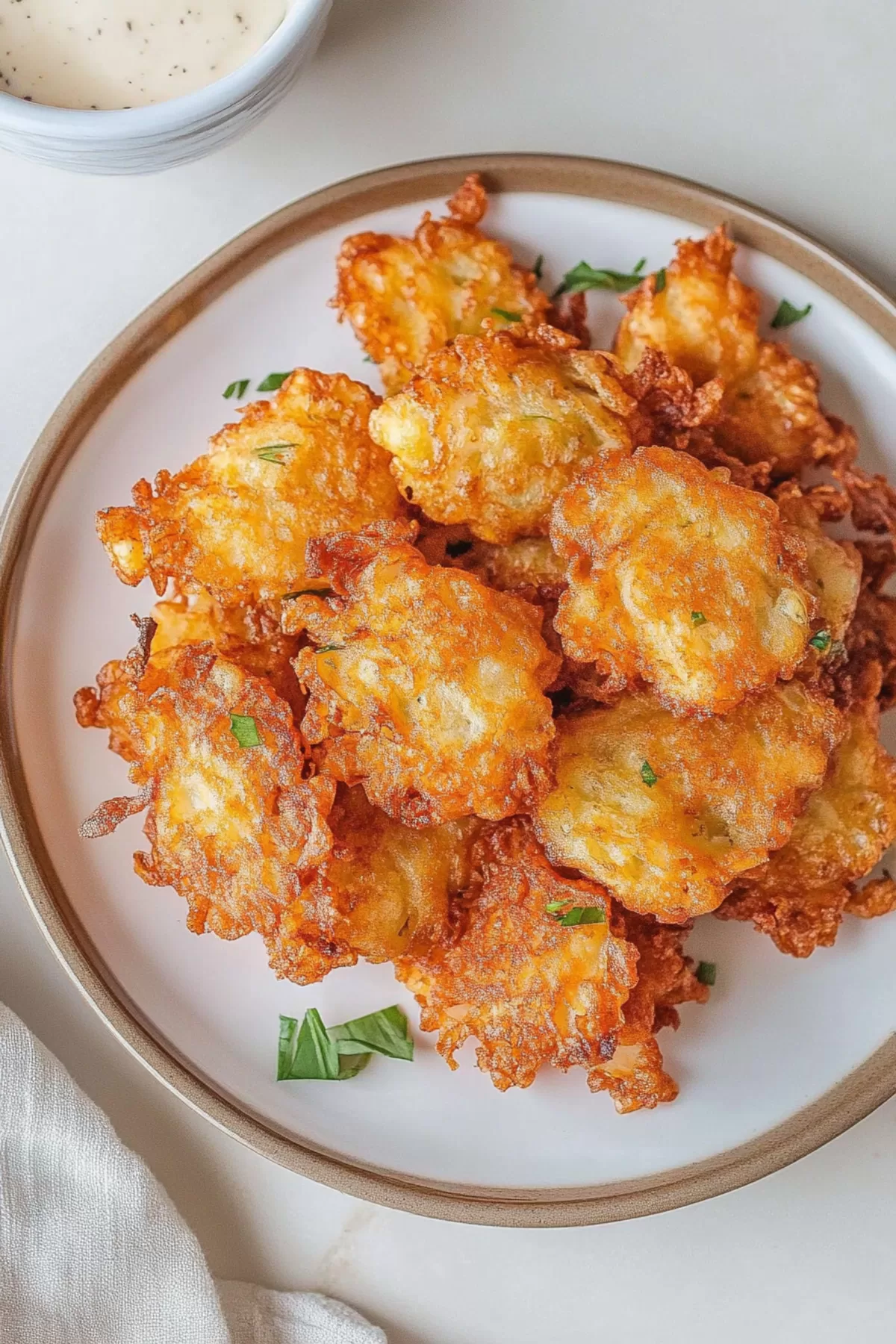 A plate of rustic, crunchy fritters showcasing their golden, textured exterior.