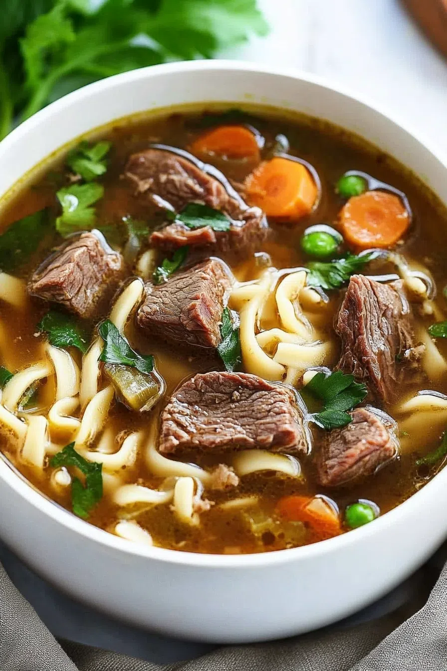 A comforting bowl of homemade soup with fresh herbs on top.