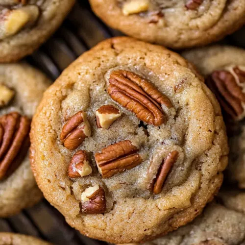 Overhead shot of a batch of cookies on a cooling rack, showcasing their golden-brown color.