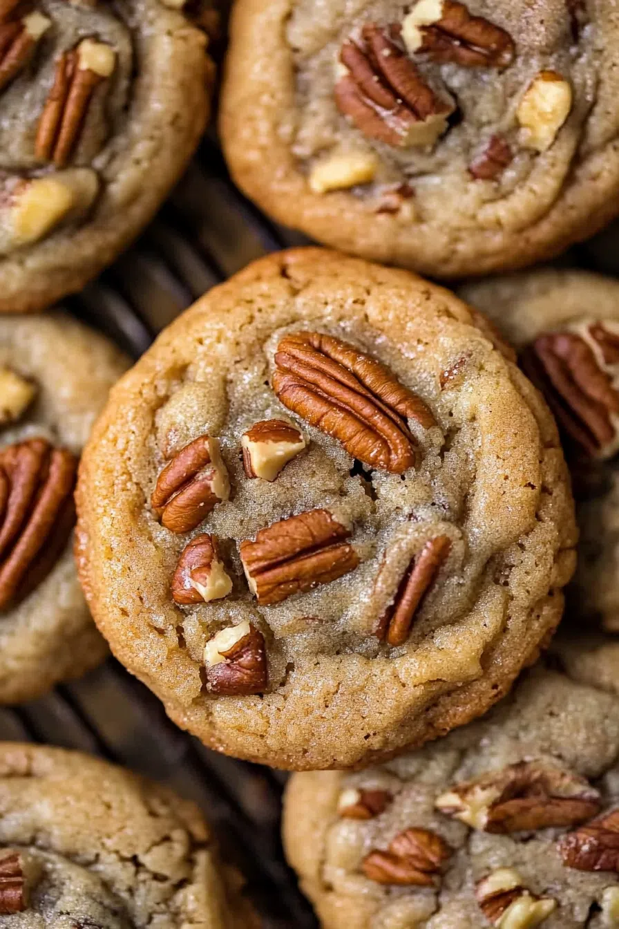 Overhead shot of a batch of cookies on a cooling rack, showcasing their golden-brown color.