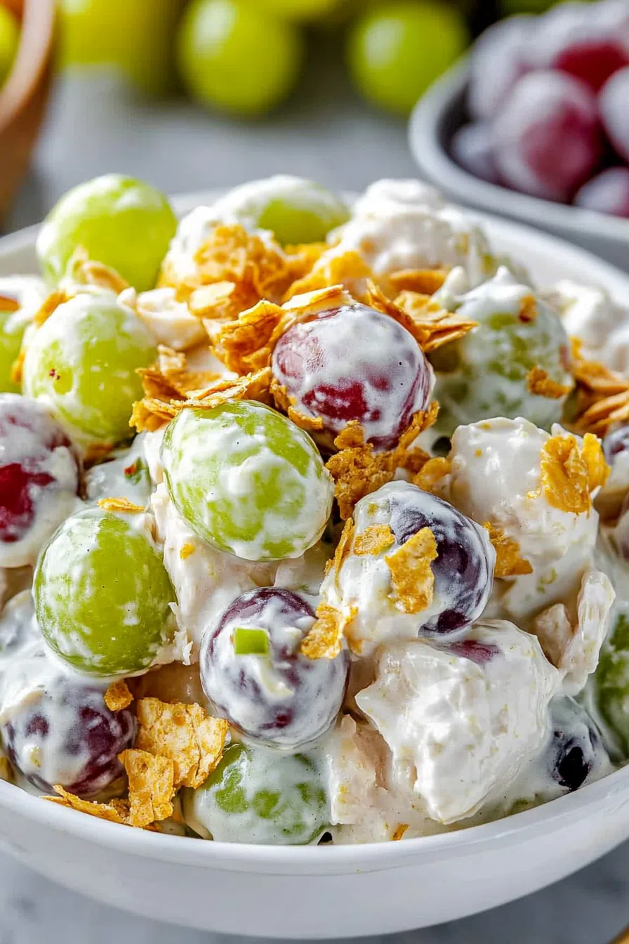 Sweet and creamy grape dish served in a white bowl, ready to enjoy.