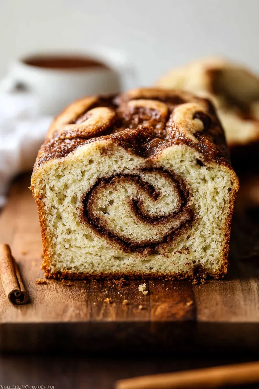 Artistic shot of cinnamon bread slices with a blurred background, emphasizing the intricate swirls of cinnamon.