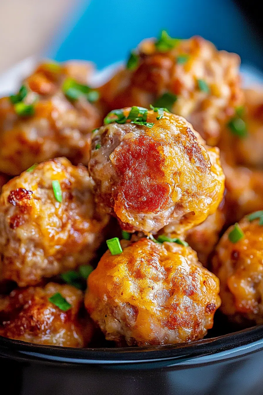 Deliciously baked sausage balls with a cheesy filling.