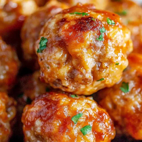 Close-up of crispy sausage balls on a plate.