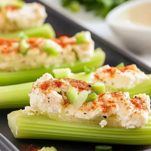 Fresh celery bites garnished with chopped chives.